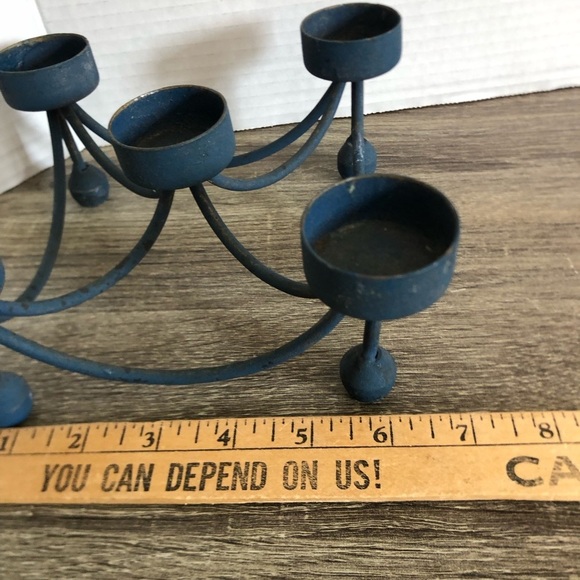 Vtg Blue Metal Tealight Candle Holder - Picture 11 of 13
